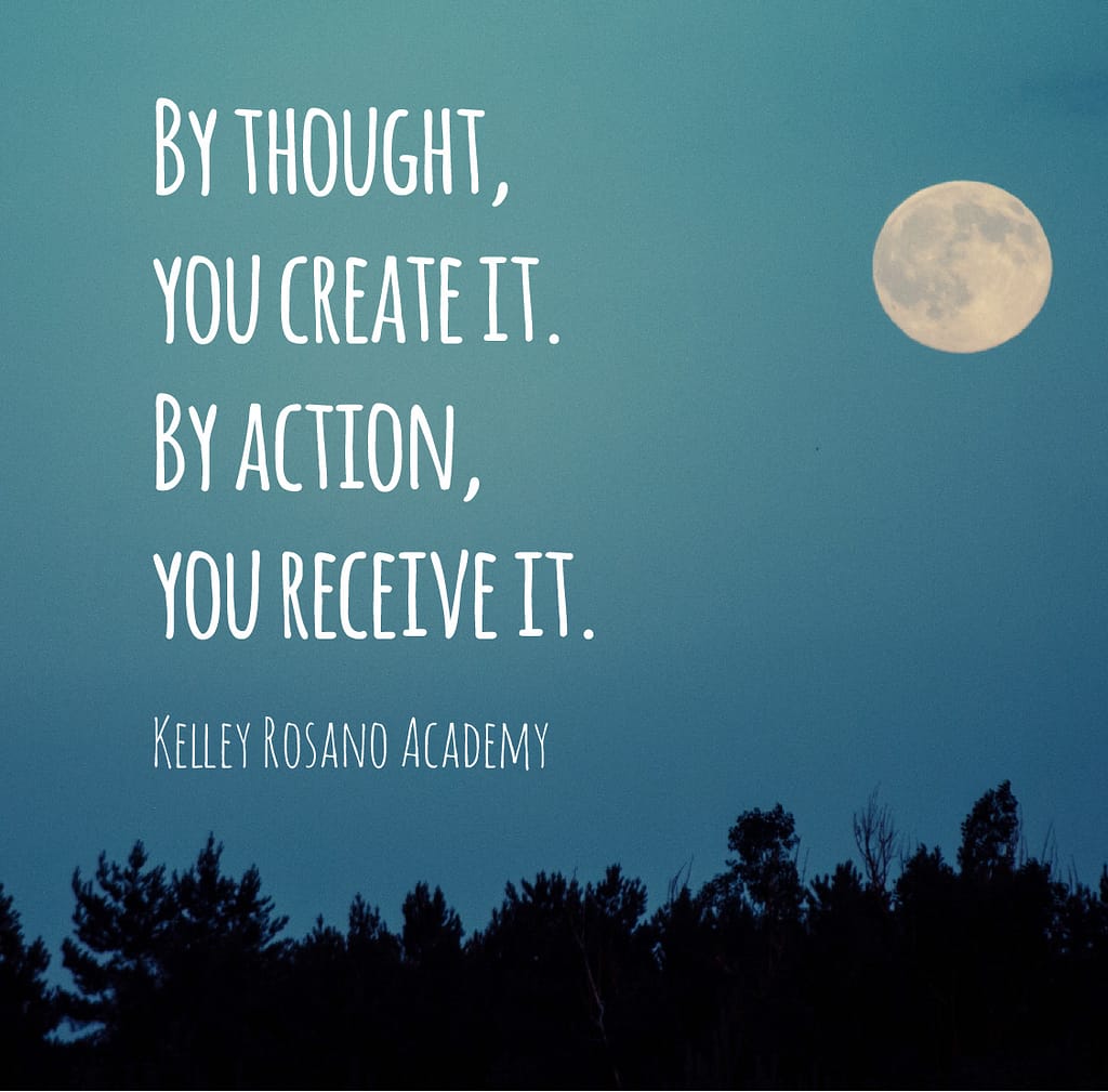 Full moon over trees with motivational quote