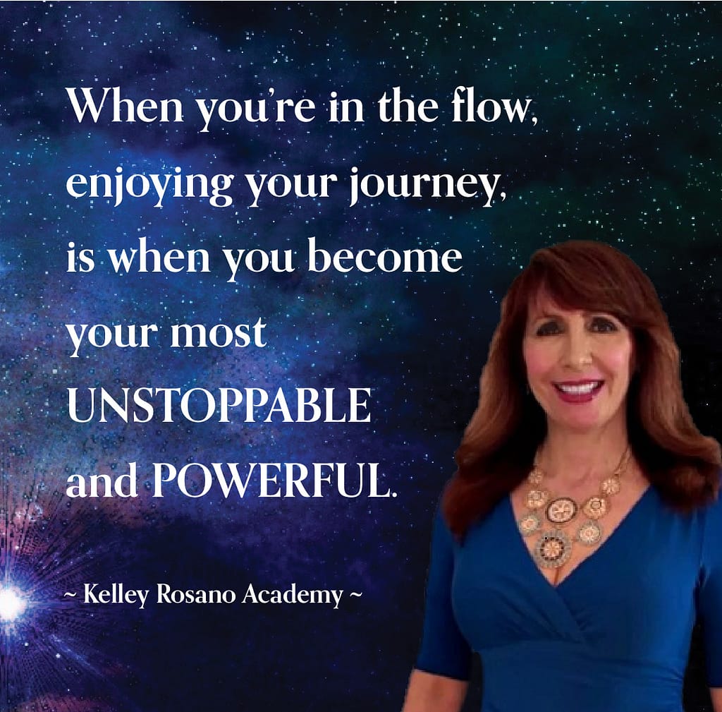 Smiling woman with inspirational galaxy quote