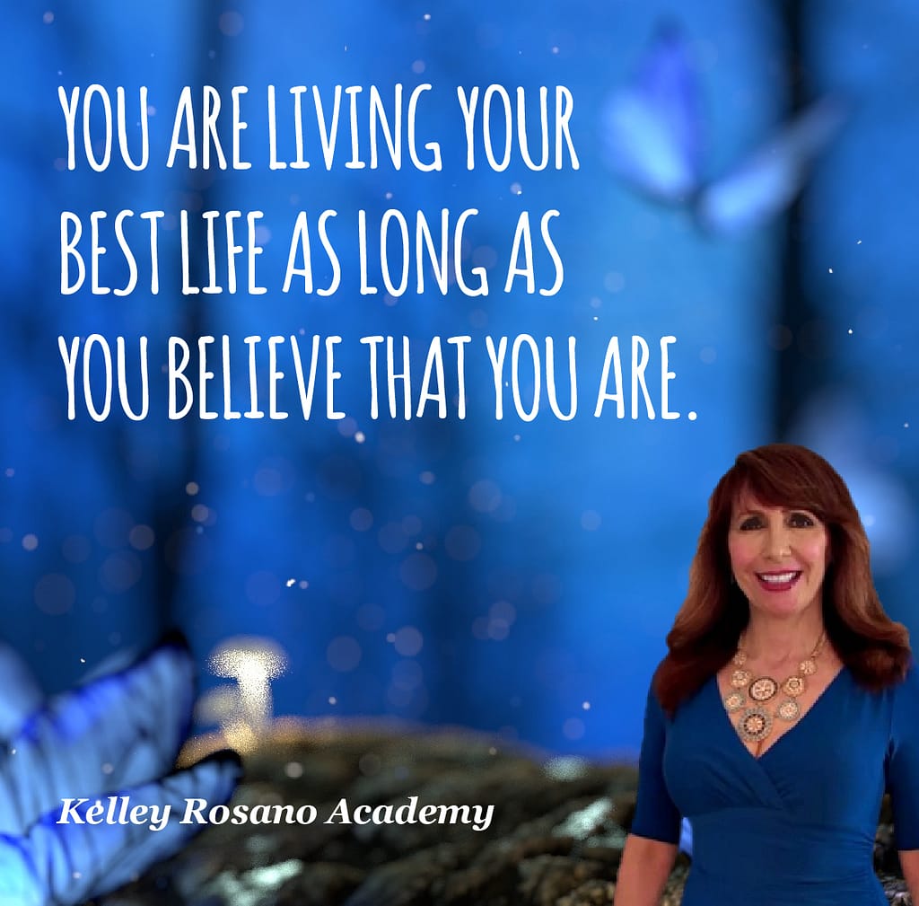 Smiling woman with inspirational quote and butterflies