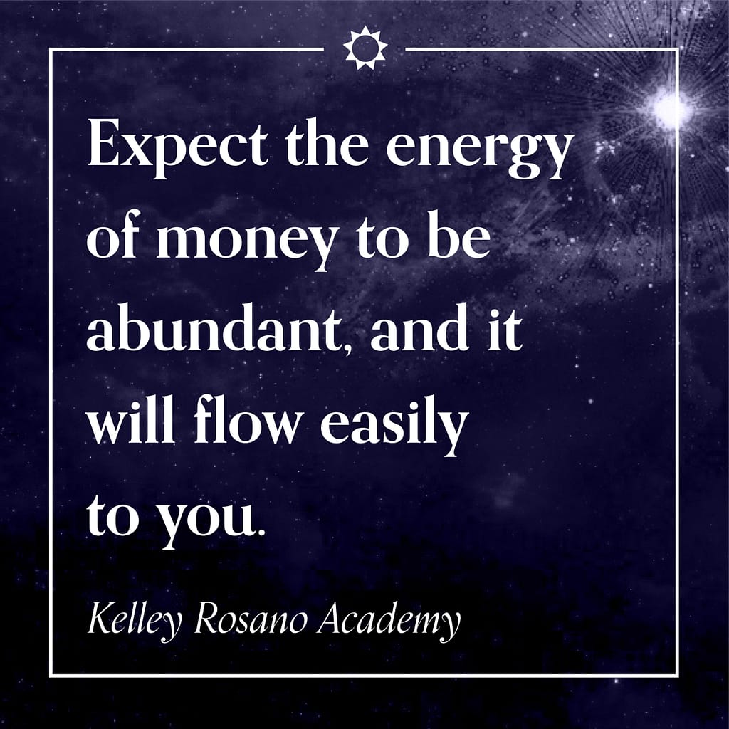 Inspirational money abundance quote on starry background