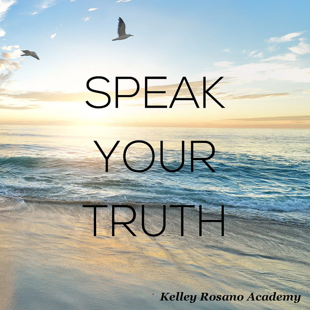Beach sunrise with Speak Your Truth text