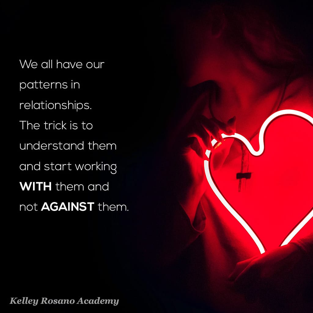 Person holding glowing neon heart, relationship quote