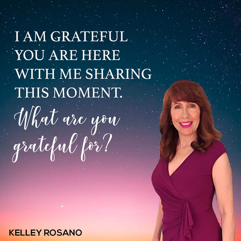 Smiling woman with grateful message and starry sky