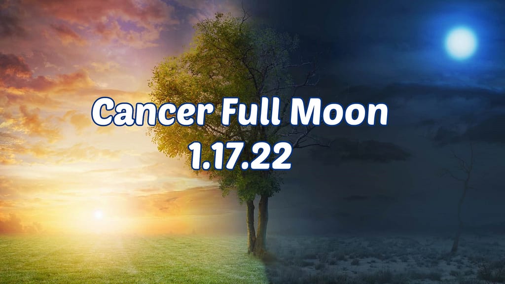 Cancer full moon over split day-night landscape