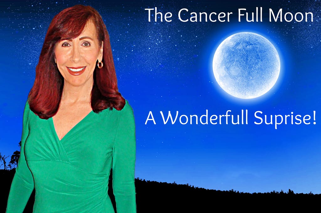 Smiling woman in green dress by full moon