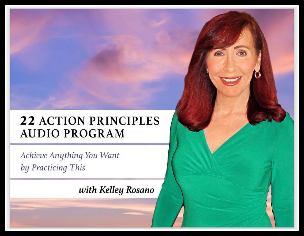 Woman in green dress on audio program cover