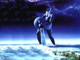 Aquarius figure pouring water over Earth