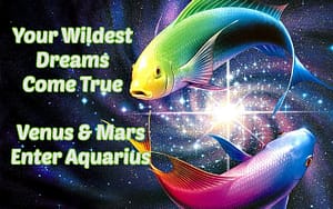 Two colorful fish in cosmic astrology artwork