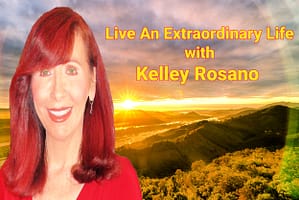 Smiling red-haired woman with sunrise landscape