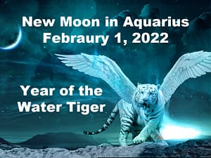 Winged white tiger beneath new moon