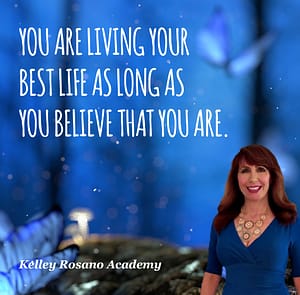 Smiling woman with inspirational quote and butterflies