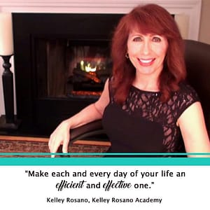 Smiling woman by fireplace with inspirational quote