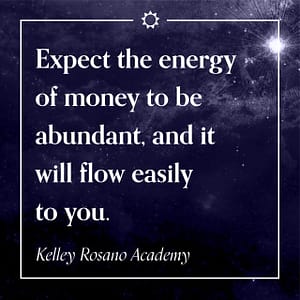 Inspirational money abundance quote on starry background
