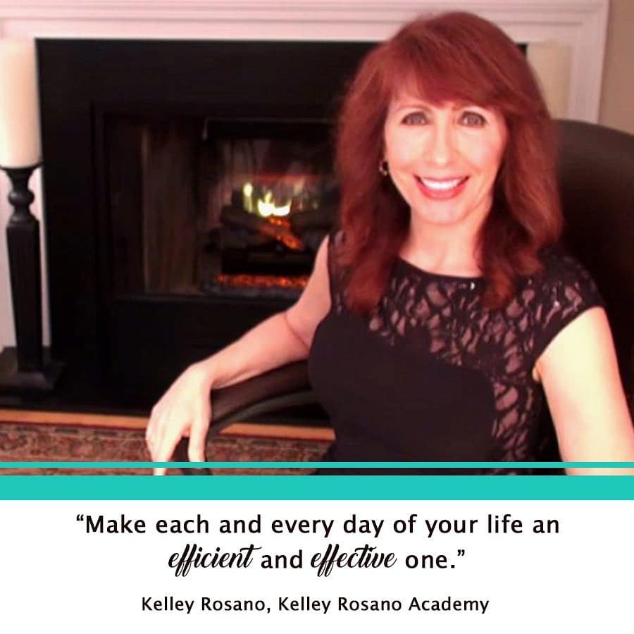 Smiling woman by fireplace with inspirational quote